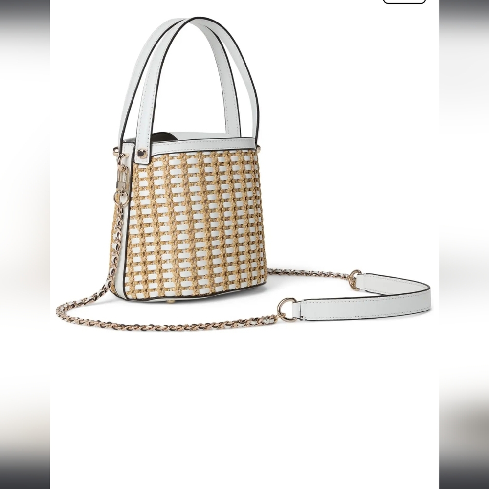 NWOT GUESS ATALIA RAFFIA CROSSBODY BUCKET. Flawed See Below - Picture 2 of 11